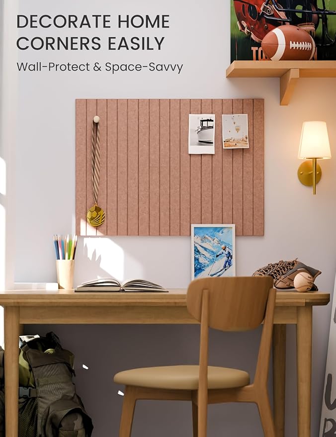 Felt Bulletin Board Tiles -28"x18" with 40 Adhesive Tabs, Cork Board Alternative for Office Decor, Push Pin Board Wall Organizer 6-Pack (Terracotta)