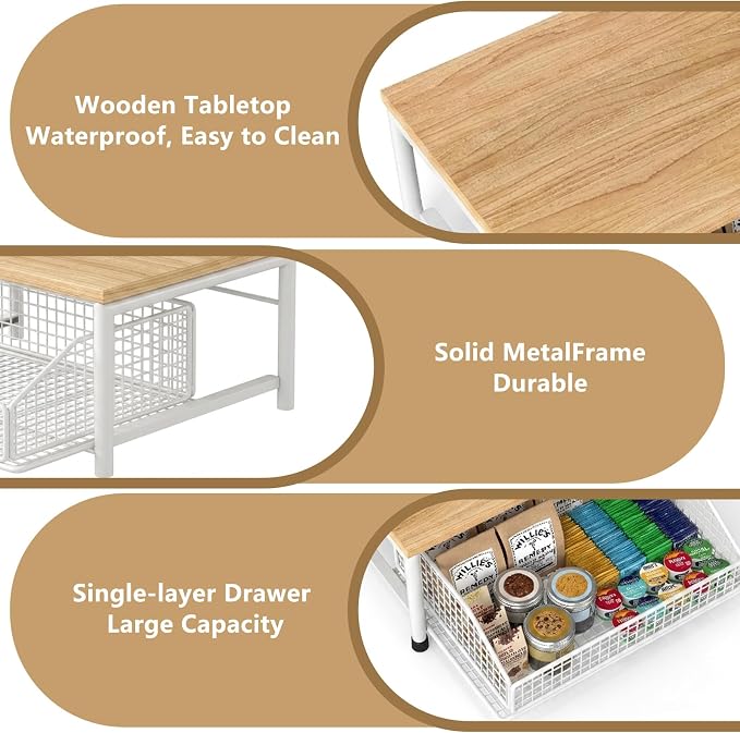 Funecy Coffee Pod Drawer,Coffee Machine Storage Rack,Home Kitchen Counter Coffee Bar Organizer,Storage Basket Drawer (White)