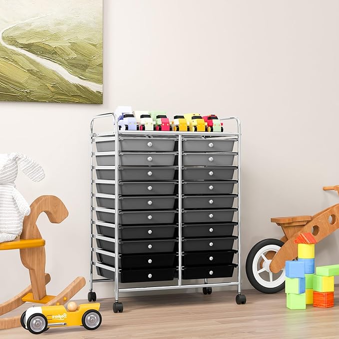 GOFLAME 20-Drawer Rolling Storage Cart, Multifunctional Art Craft Organizer Cart, Mobile Utility Storage Cart with Removable Drawers & Lockable Wheels, Craft Cart for Home Office School, Grey Gradient