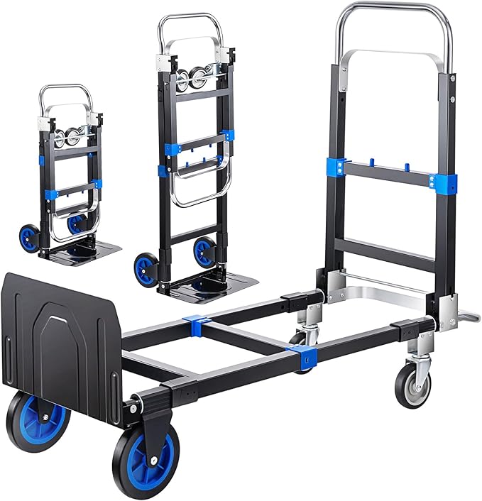 Leomru Pro 3 in 1 Aluminium Hand Truck 660lbs Capacity, Heavy Duty Convertible Hand Truck Dolly W/ 4 Rubber Wheels, Foldable Dolly Cart Collapsible Trolley for Warehouse Home Moving