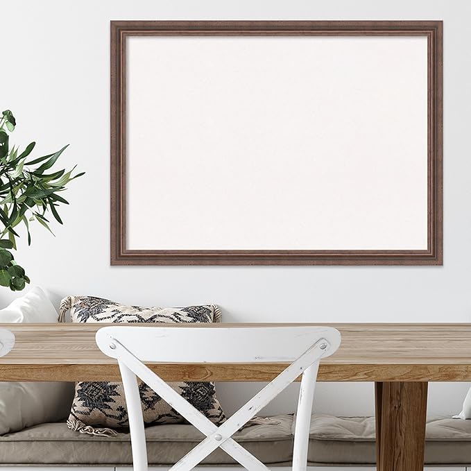 Amanti Art White Cork Board for Wall, 22x30 Vision Board with Brown Wood Frame, Medium Corkboard Office Decor for Home Organization, Country Rustic Corkboard Pinboard to Display Items for Home