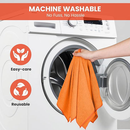 SIFANGKE Microfiber Cleaning Cloth, 12 Pack Orange Cleaning Rags for Housekeeping, Reusable Microfiber Towels for Car, Kitchen, Bathroom and Household Cleaning Supplies, 11.8"X11.8"