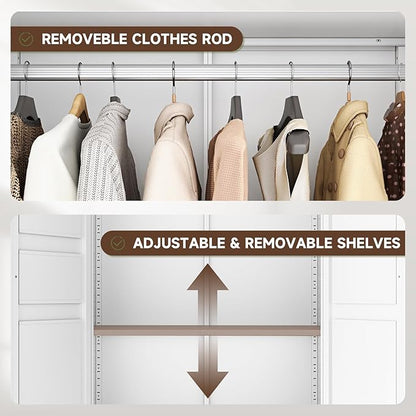 Letaya Metal Wardrobe Cabinets with 2 Drawers,71"Tall Armoire Wardrobe Closet with Doors and Shelves,Large Coat Closet Cabinet with Hanging Rod,Clothing Storage Cabinets for Bedroom,Home Office,White