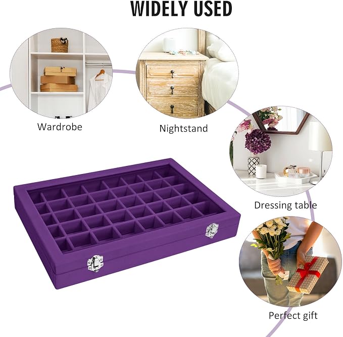 Vicoter Velvet Jewelry Tray 48 Compartments Jewelry Display Organizer with Transparent Cover Rings, Earrings, Necklaces, Pendants Storage Box for Girls, Wives, Mothers, Women