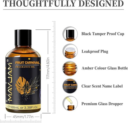 Fruit Carnival Fragrance Oil Essential Oil, MAYJAM 3.38FL.OZ Fruit Carnival Oil for Diffusers for Home, Long Lasting Scented Oils for Soap Candle Making - 100ML