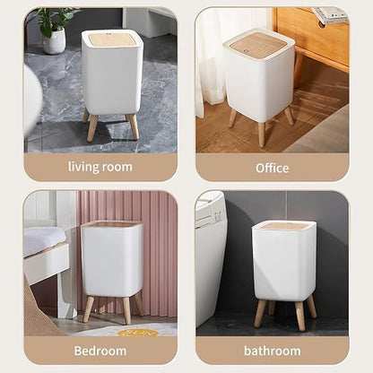 WanWanKa Mini White Plastic Trash Can, 2.6 Gallon Capacity, Slim Design, Anti-Odor, Easy to Clean, Suitable for Any Place