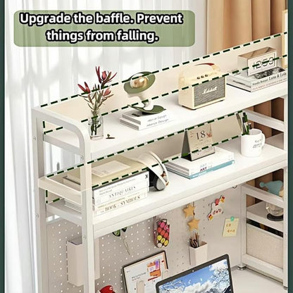 Desktop Bookshelf, pegboard Storage and Organization Rack, Dorm Desk Shelf, Desk Hutch, Desktop Storage for Office, Study, Student Display Rack,Desktop Shelves (White 53.2" Lx9.9 Wx37 H)