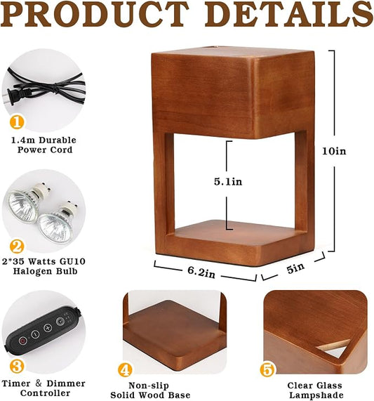 Candle Warmer Lamp Wood with Timer, Dimmable Electric Candle Lamp Warmer for Jar Candles, 2*35 Watt Bulb, Mothers Day Birthday Gifts for Women Men, Decorative Wooden Candle Lamp for Bedroom Home Decor
