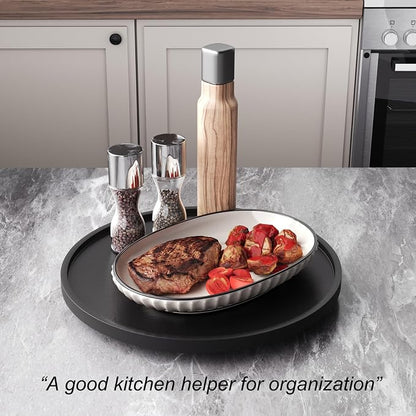VERTORGAN Lazy Susan Organizer for Kitchen,Bamboo Turntable for Cabinet,Pantry,Vanity,Large（Black）
