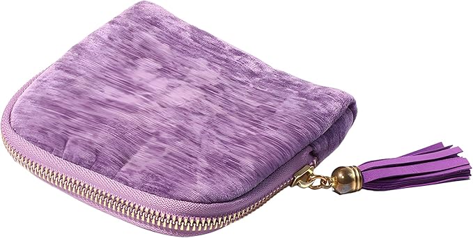 Travel Jewelry Case, Small High-End Large-Capacity Tassel Storage Bag Gifts for Women, Pouch Bags with Zipper, Velvet Jewelry Organizer Storage Bag for Bracelet Rings Earring (Light Purple)