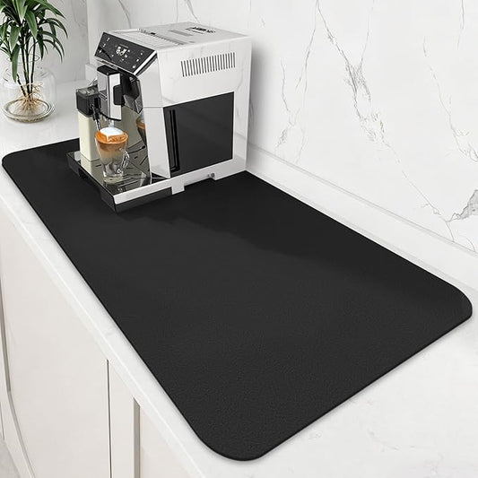 WISELIFE Coffee Mat Super Absorbent Dish Drying Mat Coffee Bar Accessories Match with Machine Large Drying Mats for Kitchen Counter 18" W x 36" L, Black