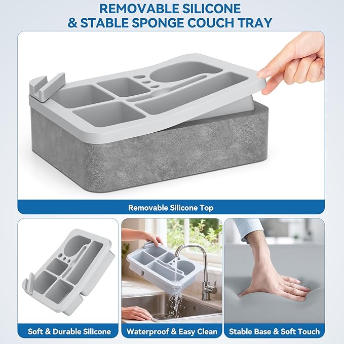Couch Cup Holder Tray Silicone Couch Cup Holder Pillow Foam Bed Tray Snack Sofa Bed Caddy Organizer Beach Sofa Drink Holder Spill Proof Snack Caddy Removable Sofa Buddy Game Controller Kindle Phone
