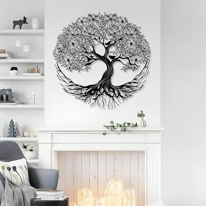 Yemwot Metal Tree of Life Wall Decor, Circle of Life Metal Tree Wall Art, Branch Art, Spiritual Decor, Modern Sculpture Decoration, Living Room Bedroom Decoration (Sliver-Tree 5, 23"x 23"| 60x60cm)