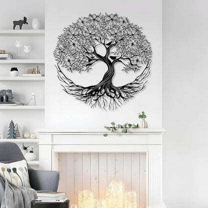 Yemwot Metal Tree of Life Wall Decor, Circle of Life Metal Tree Wall Art, Branch Art, Spiritual Decor, Modern Sculpture Decoration, Living Room Bedroom Decoration (Sliver-Tree 5, 23"x 23"| 60x60cm)