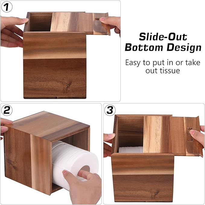 Wood Tissue Box Cover Square, Wooden Tissue Box Holder for Bathroom, Bedroom, Dinner Table, Office,Kitchen (Square)