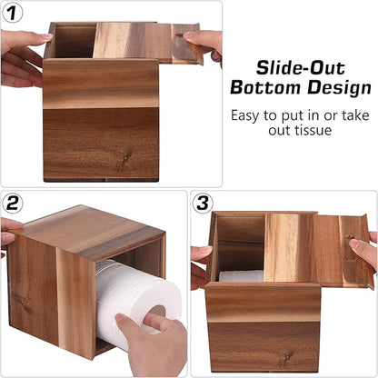 Wood Tissue Box Cover Square, Wooden Tissue Box Holder for Bathroom, Bedroom, Dinner Table, Office,Kitchen (Square)