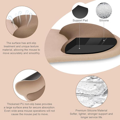 MOSISO Wrist Rest Support for Mouse Pad&Keyboard Set, Circle Curved Ergonomic Mousepad&Coaster Non-Slip Base Home/Office Pain Relief&Easy Typing Pad with Soft Cloth&Silicone Lining, Mocha