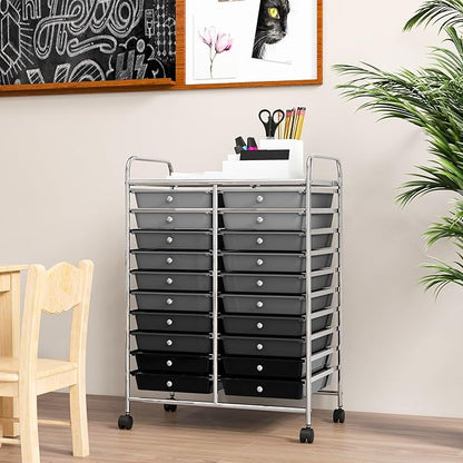 GOFLAME 20-Drawer Rolling Storage Cart, Multifunctional Art Craft Organizer Cart, Mobile Utility Storage Cart with Removable Drawers & Lockable Wheels, Craft Cart for Home Office School, Grey Gradient