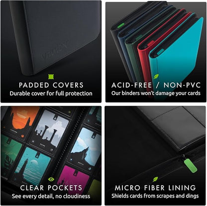 Vault X 9 Pocket Zip Binder, 360 Cards, Exo-Tec Material, 20 Side-Loading Pages (Black)