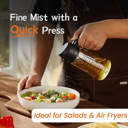 TrendPlain 16oz/470ml Glass Olive Oil Sprayer for Cooking – 2 in 1 Olive Oil Dispenser Bottle for Kitchen Gadgets and Air Fryer Accessories, Salad, BBQ - Black & White