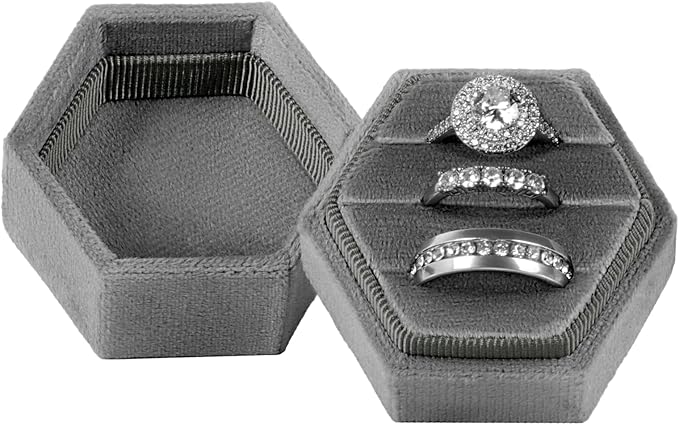 Velvet 3 Slots Jewelry Ring Box Engagement Wedding Box Keepsake Box Bridal Photo Ring Triple Slots Hexagon