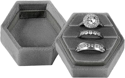 Velvet 3 Slots Jewelry Ring Box Engagement Wedding Box Keepsake Box Bridal Photo Ring Triple Slots Hexagon