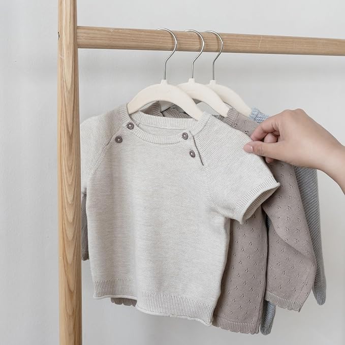 3 Sprouts Velvet Baby Hangers - Non-Slip Hanger for Infant, Toddler, Baby Clothes - Closet Kids Hangers with Slim Design, Nordic Colors, Pack of 50 - Cream