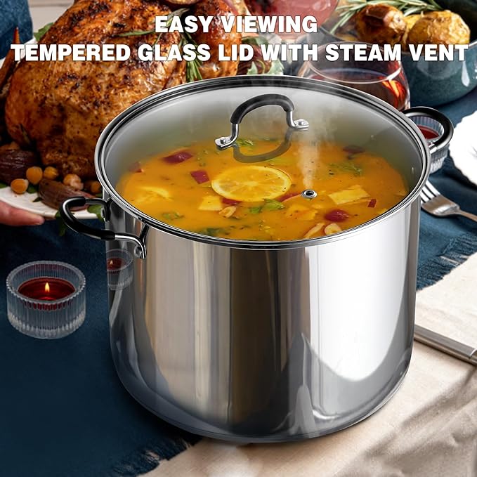 Cook N Home Professional 24 Quart Stainless Steel Stock Pot with Lid | Induction Cookware for Pasta, Soup, Canning,Oven Safe, Dishwasher Safe