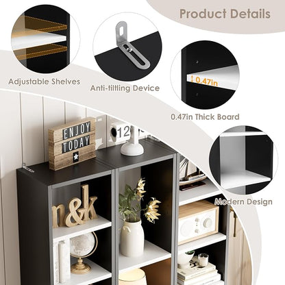 FOTOSOK 8-Tier Media Tower Rack, 11.6 X 9.3 X 71 Inches CD DVD Slim Storage Cabinet with Adjustable Shelves, Tall Narrow Bookcase Display Bookshelf for Home Office, Black/White