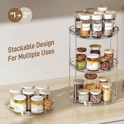LAMU 4 Pack 2 Tier Lazy Susan Turntable Organizer 9.25'' Rotating Spice Rack Organization for Cabinet, Kitchen, Pantry, Countertop, Bathroom, Vanity, Medicine Cabinet Organizer, Clear
