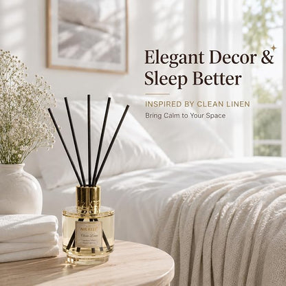 Airkeep Reed Diffuser Set with Refill & 8 Reed Sticks, 6.96 fl oz Clean Linen Home Fragrance, Long Lasting Aromatherapy Diffuser for Bedroom, Bathroom & Living Room