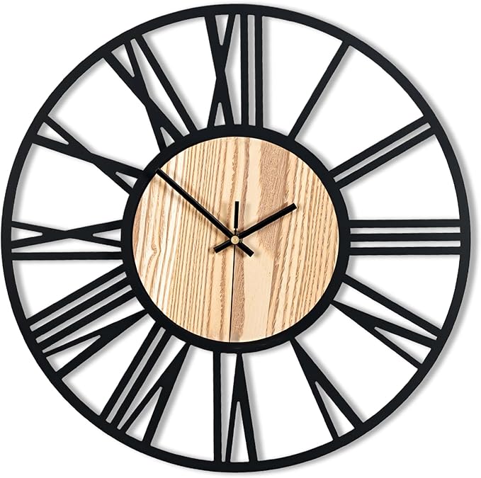 Blorple 20inch/50cm Large Wall Clocks for Living Room Decor,Bedroom,Battery Operated,Metal,Decorative,Analog,Silent,Non Ticking Big Wall Clock(Wooden Roman Numerals, 20 inches)