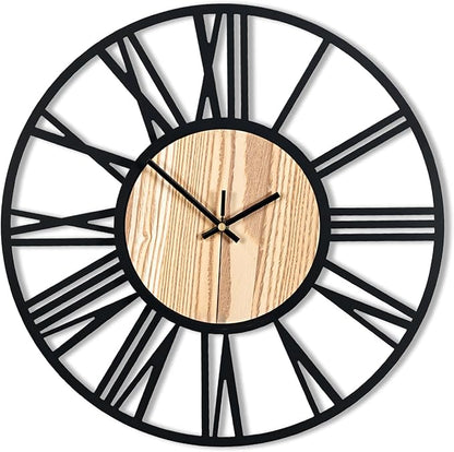 Blorple 20inch/50cm Large Wall Clocks for Living Room Decor,Bedroom,Battery Operated,Metal,Decorative,Analog,Silent,Non Ticking Big Wall Clock(Wooden Roman Numerals, 20 inches)
