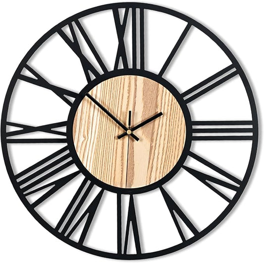 Blorple 20inch/50cm Large Wall Clocks for Living Room Decor,Bedroom,Battery Operated,Metal,Decorative,Analog,Silent,Non Ticking Big Wall Clock(Wooden Roman Numerals, 20 inches)