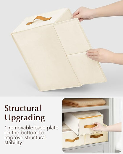 Homsorout Clothes Organizers and Storage - 4/5/7 Grids Fabric Jeans Organizer with Handles, Foldable Closet Organizers Dividers, Wardrobe organizer for Pant, Sweater, T-shirt, Scarf, 6 Pack, Beige