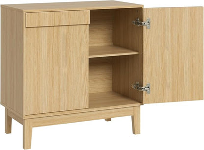 Scurrty Modern Buffet Cabinet with Storage,Wood Color Buffet with Adjustable Shelf and 2 Doors, Natural Wood Grain Accent Cabinet for Living Room & Kitchen