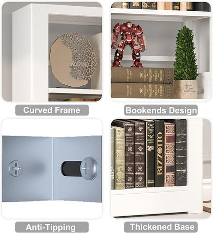 White Bookshelf, 5 Tier Tall Bookshelf, Metal Bookshelves and Bookcases with Adjustable Shelves, Large Bookshelf Open Display Shelves with for Study, Office, Corner (69" H)