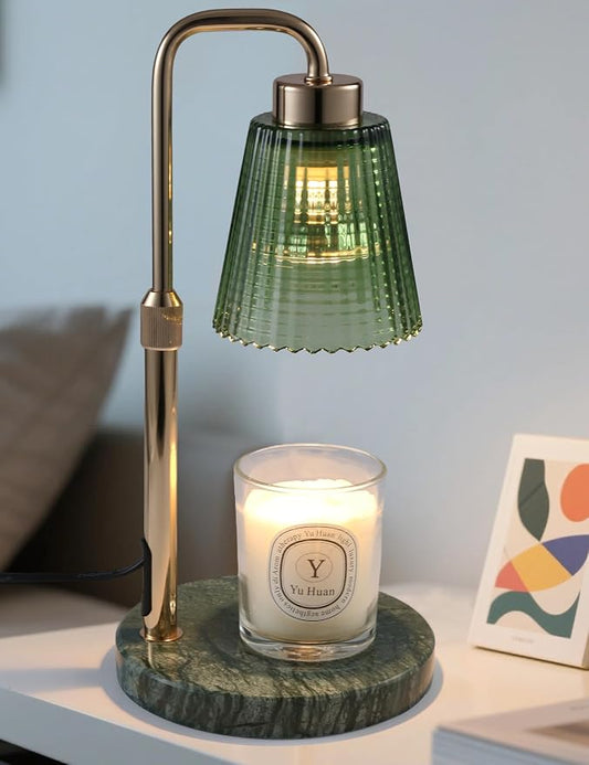GODONLIF Candle Warmer Lamp with Timer Dimmable, Birthday Gifts for Women Mom, House Warming Gifts New Home Decor, Wax Melt Warmer for Jar Candles with 2 Bulbs, Green Marble Base