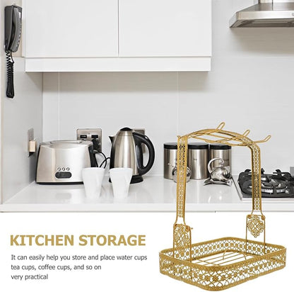 UPKOCH Coffee Mug Holder 6-Tier Metal Cup Stand with Drip Tray 11.14X8.85X7.28In for Kitchen Countertop Storage Organizer Rack for Coffee Cups and Tea Mugs