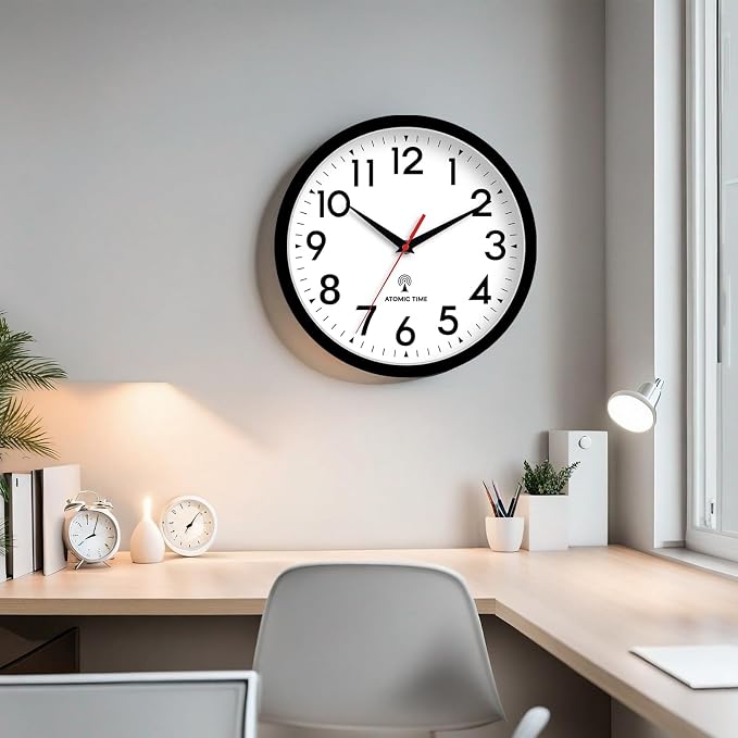 DAXSMY Atomic Wall Clock Analog 14 Inch Battery Operated Modern Decorative for Living Room Kitchen Office Bedroom Bathroom(Black)