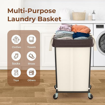 160L Rolling Laundry Basket with Wheels, 2-Section Rolling Laundry Hamper with Wheels, Double Laundry Hampers Cart on Wheels for Clothing Organizer, Hotel, Bedroom, Bathroom and Dorm, Beige