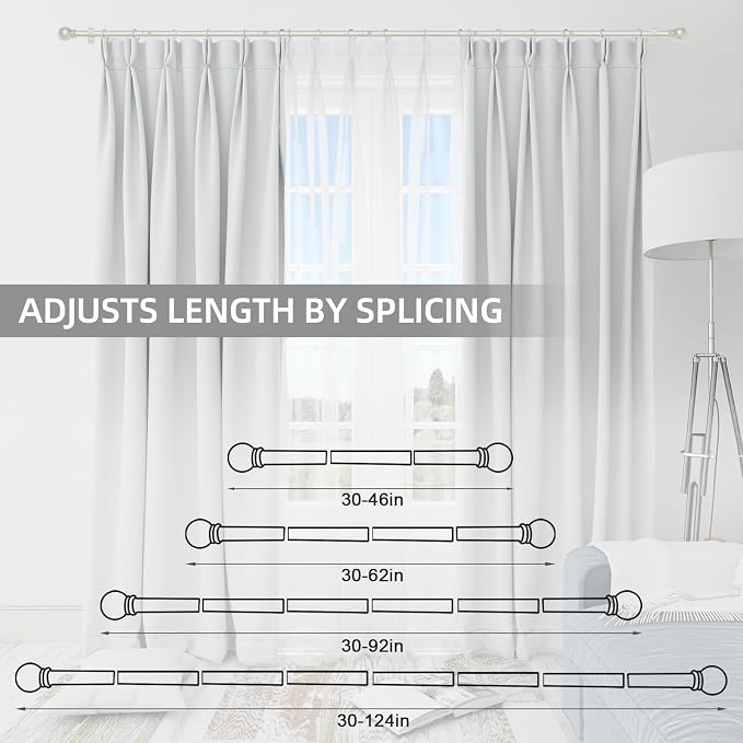 Thestoa Nickel Curtain Rods for Windows 30-46 Inch, 5/8" Stainless Steel Small Curtain Rod for Bedroom, Living Room,Kitchen,Farmhouse