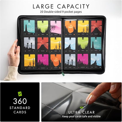 Vault X 9 Pocket Zip Binder, 360 Cards, Exo-Tec Material, 20 Side-Loading Pages (Green)
