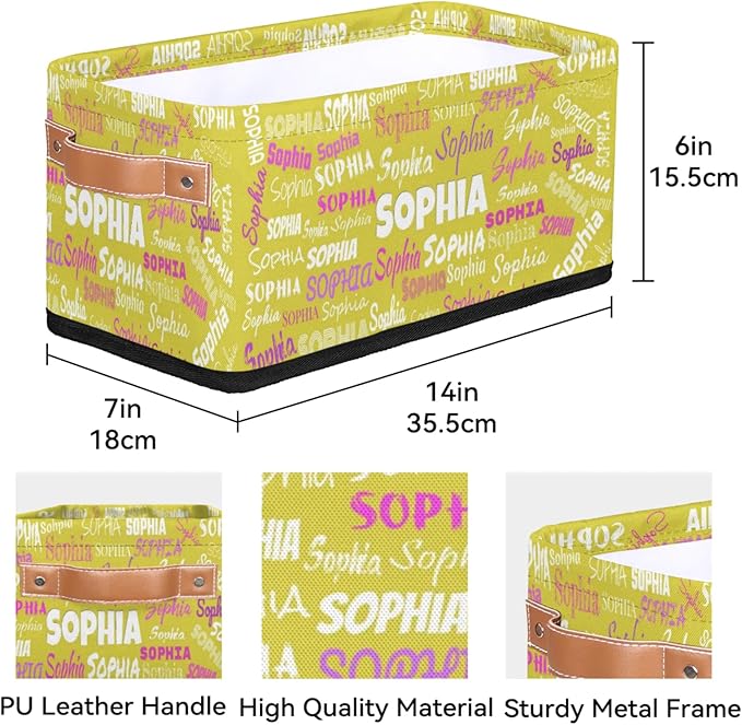 Custom Toilet Paper Storage Baskets Named, Storage Bins Boxes PU Leather Handles for Bedroom Closet Bathroom, Organizing Toys Books Shelves Nursery, Bright Lemon Yellow