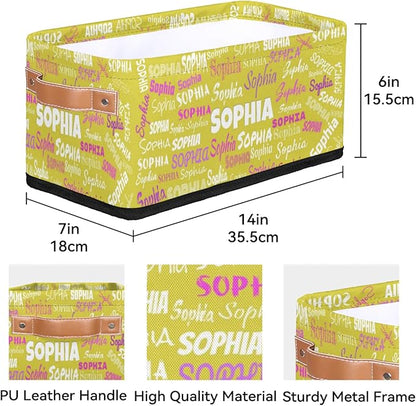Custom Toilet Paper Storage Baskets Named, Storage Bins Boxes PU Leather Handles for Bedroom Closet Bathroom, Organizing Toys Books Shelves Nursery, Bright Lemon Yellow
