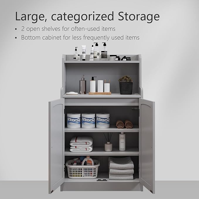 40 Inch Bathroom Storage Cabinet, Freestanding Organizer with 2 Doors, Bath cabinets Floor Standing, Suitable for Dining Room, Kitchen, Living Room, Hallway (Grey)