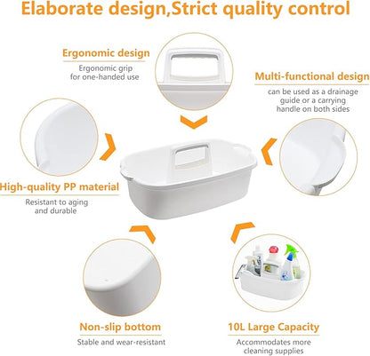 Multi-Purpose Plastic Cleaning Caddy with Handle, Shower Caddy Organizer/Storage Basket/Totes Portable for Bathroom Supplies, Cleaning Products, Under Sink Tool, Housekeepers (White)