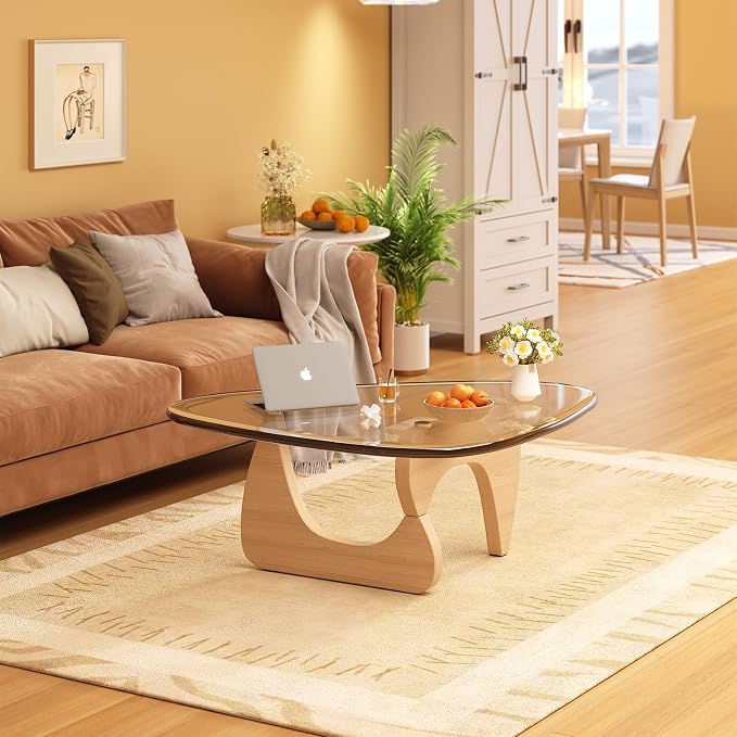 Coffee Table for Living Room Mid Century Modern Center Small Table with Glass Top and Wood, Original Transparent(36 Inch)