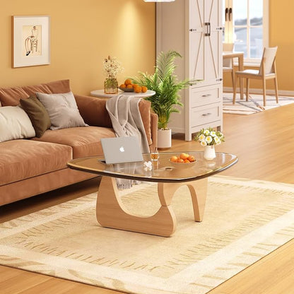Coffee Table for Living Room Mid Century Modern Center Small Table with Glass Top and Wood, Original Transparent(36 Inch)