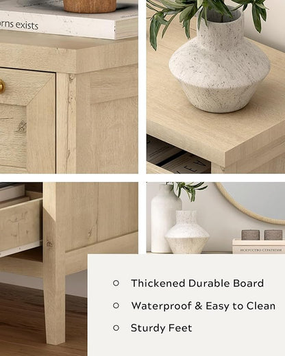 3 Drawers Dresser for Bedroom Set of 2, Farmhouse Closet Storage Organizer with Golden Handles, Wooden Nightstand End Table for Living Room, Bedroom, Entryway, Hallway, Light Oak